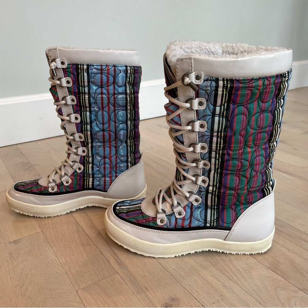 COACH Snow Boots | Peggey Multicolor Lace Up | Shearling Lined | 7 - Picture 5 of 14